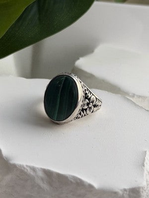 Vintage 925 Sterling Silver Malachite Ring Size 7