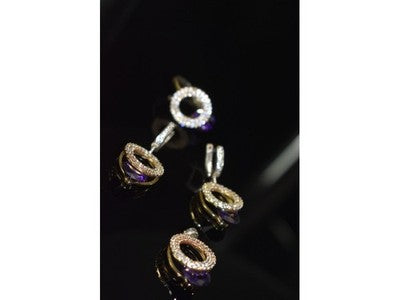 925 Sterling Silver with Gilding Violet Alpanite & CZ Set