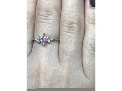 925 Sterling Silver Gold Plated Pink & White CZ Ring Size 8