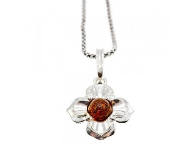925 Sterling Silver Amber "Flower" Chain with Pendant