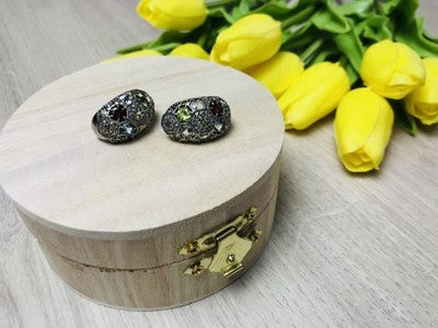 925 Sterling Silver Multi Gemstones Stud Earrings