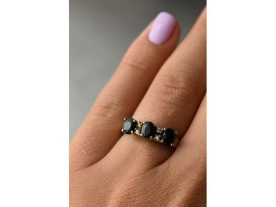 925 Sterling Silver Sapphires & CZ Ring Size 6.5