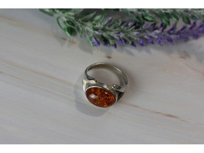 925 Sterling Silver Amber Ring Size 8.5