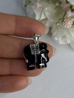 925 Sterling Silver Onyx Elephant Pendant Length 1.10 Inch