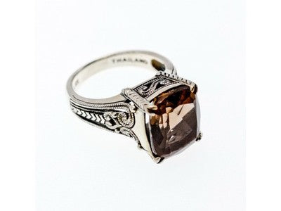 925 Sterling Silver Brown Smoky Quartz Ring Size 6.5