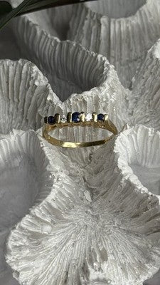 14K 585 Yellow Gold Sapphire 0.18 CTW & Diamond 0.10 CTW Ring Size 6