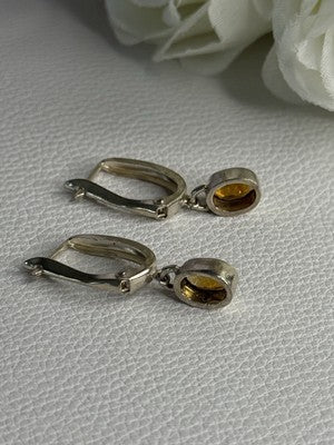 925 Sterling Silver Hessonite Earrings Length 1 Inch