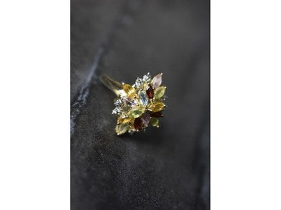 925 Sterling Silver Gold Plated Multi Gemstones Ring Size 6.5