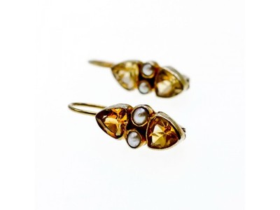 925 Sterling Silver Gold Plated Heliodor & Pearls Earrings