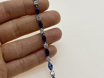 925 Sterling Silver Blue Spinel & CZ Bracelet Size 7.5 IN