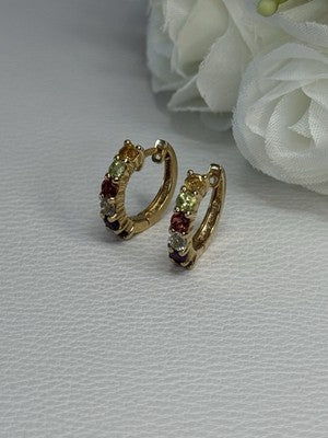 925 Sterling Silver Gold Plated Multicolor Stones Earrings Length 0.62 Inch