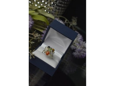 925 Sterling Silver Multicolor Agate, Nephrite & Amber Ring Size 10.25