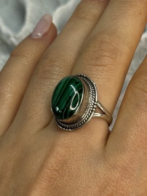 Vintage 925 Sterling Silver Malachite Ring Size 9