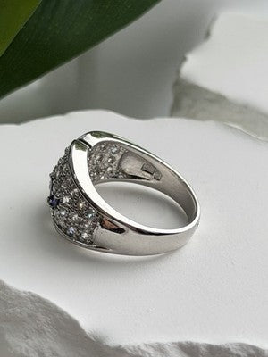 925 Sterling Silver Sapphire & Beryl Ring Size 10