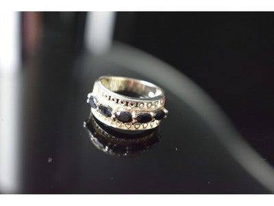 925 Sterling Silver Sapphires Openwork Ring Size 6.5