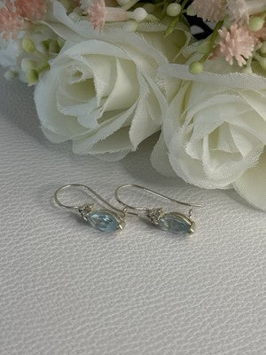 925 Sterling Silver Blue Topaz & Beryl Earrings Length0.80 Inch