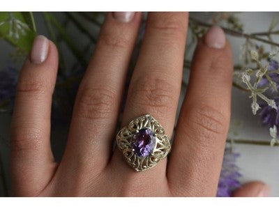 925 Sterling Silver Purple Tourmaline Ring Size 8