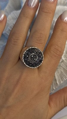 Michael Dawkins Starry Night 925 Sterling Silver Black Druzy Quartz Ring Size 9