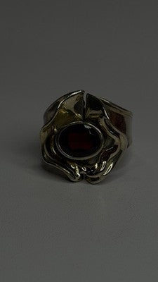 Vintage 925 Sterling Silver & 14K Yellow Gold Part Garnet Ring Size 8