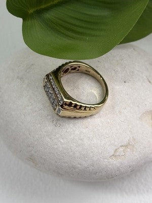 Men's 925 Sterling Silver Gold Plated White Sapphire Ring Size 10