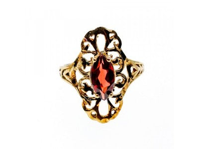 925 Sterling Silver Gold Plated Almandine Openwork Ring Size 9