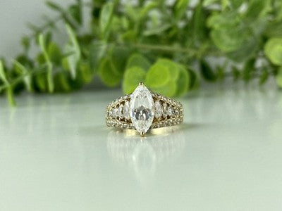 925 Sterling Silver Gold Plated CZ Ring Size 6.5