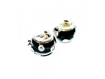 925 Sterling Silver Black Enamel & CZ Earrings