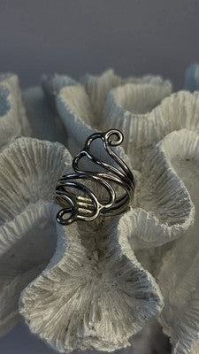 925 Sterling Silver Swirl Handcrafted Fork Ring Adjustable