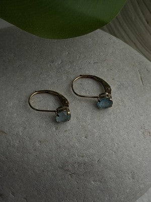 Beautiful 10K Yellow Gold Blue Topaz Leverback Earrings