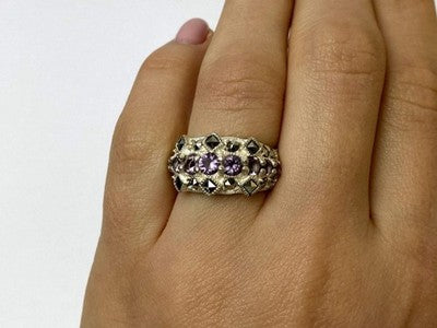 925 Sterling Silver Iolite & Marcasite Ring Size 6.5