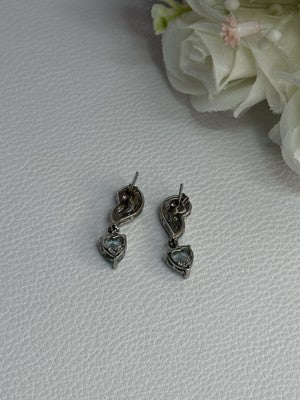 925 Sterling Silver Blue Topaz Heart Earrings Length 0.85 Inch