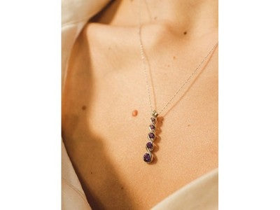 10K White Gold Amethyst & Diamond Chain With Pendant
