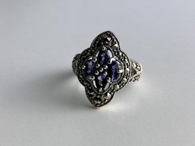 Vintage 925 Sterling Silver Amethyst & Marcasites Ring Size 5.5