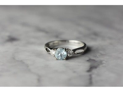 925 Sterling Silver Blue Spinel and CZ Ring Size 7.5