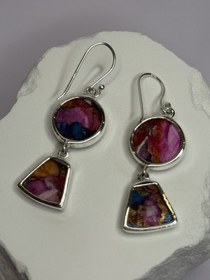 925 Sterling Silver Pink Oyster Turquoise Earrings Length 2 Inch