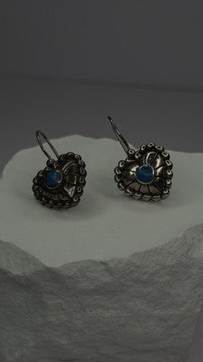 Vintage 925 Sterling Silver Blue Turquoise Heart Earrings