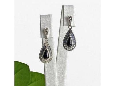 Vintage 925 Sterling Silver Onyx Stud Earrings