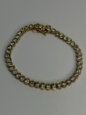 925 Sterling Silver Gold Plated CZ Bracelet Length 7 Inch