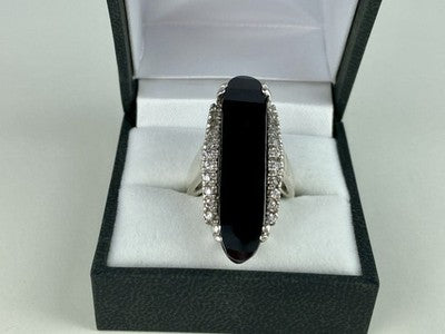 925 Sterling Silver Nephrite & Quartz Ring Size 8