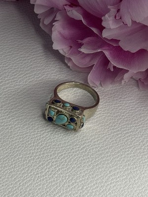 925 Sterling Silver Turquoise & Sodalite Ring Size 7.5