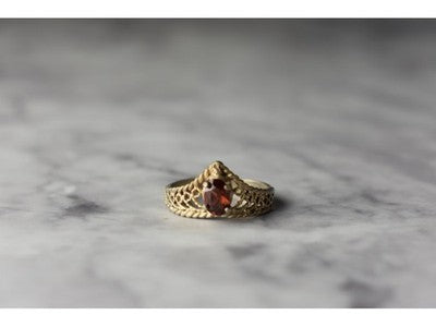 925 Sterling Silver Gold Plated Garnet Ring Size 5.5