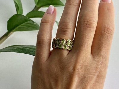 925 Sterling Silver Gold Plated Peridot Ring Size 6.5