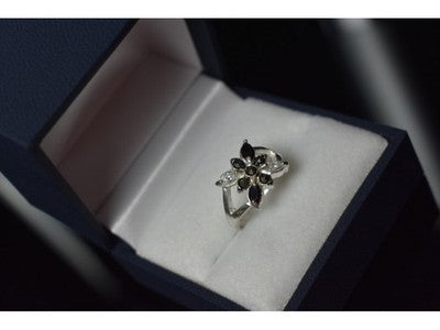 925 Sterling Silver Black Spinel & CZ Ring Size 5.5