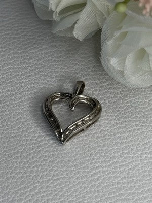 925 Sterling Silver White Topaz "Heart" Pendant Length 0.80 Inch