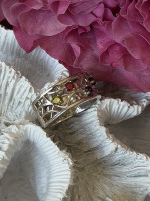 925 Sterling Silver Multi Color Spinel Ring Size 7