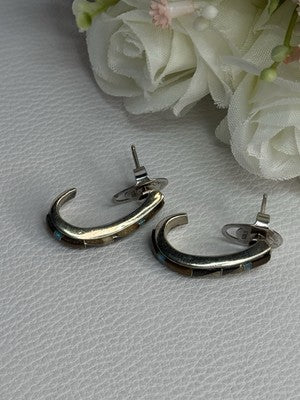 925 Sterling Silver Agate & Opal Earrings Length 0.95 Inch