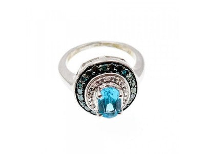 925 Sterling Silver Aquamarine & Spinel Ring Size 6.75
