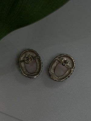 Southwest-Style 925 Sterling Silver Pink Conch Shell Oval Earrings