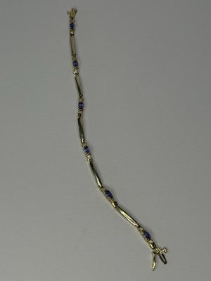 14K Yellow Gold Tanzanite & Diamond Bracelet Length 7.5 Inch