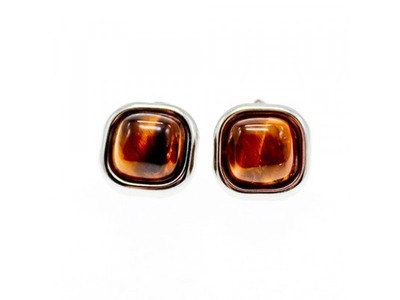 925 Sterling Silver Tiger'S Eye Stud Earrings